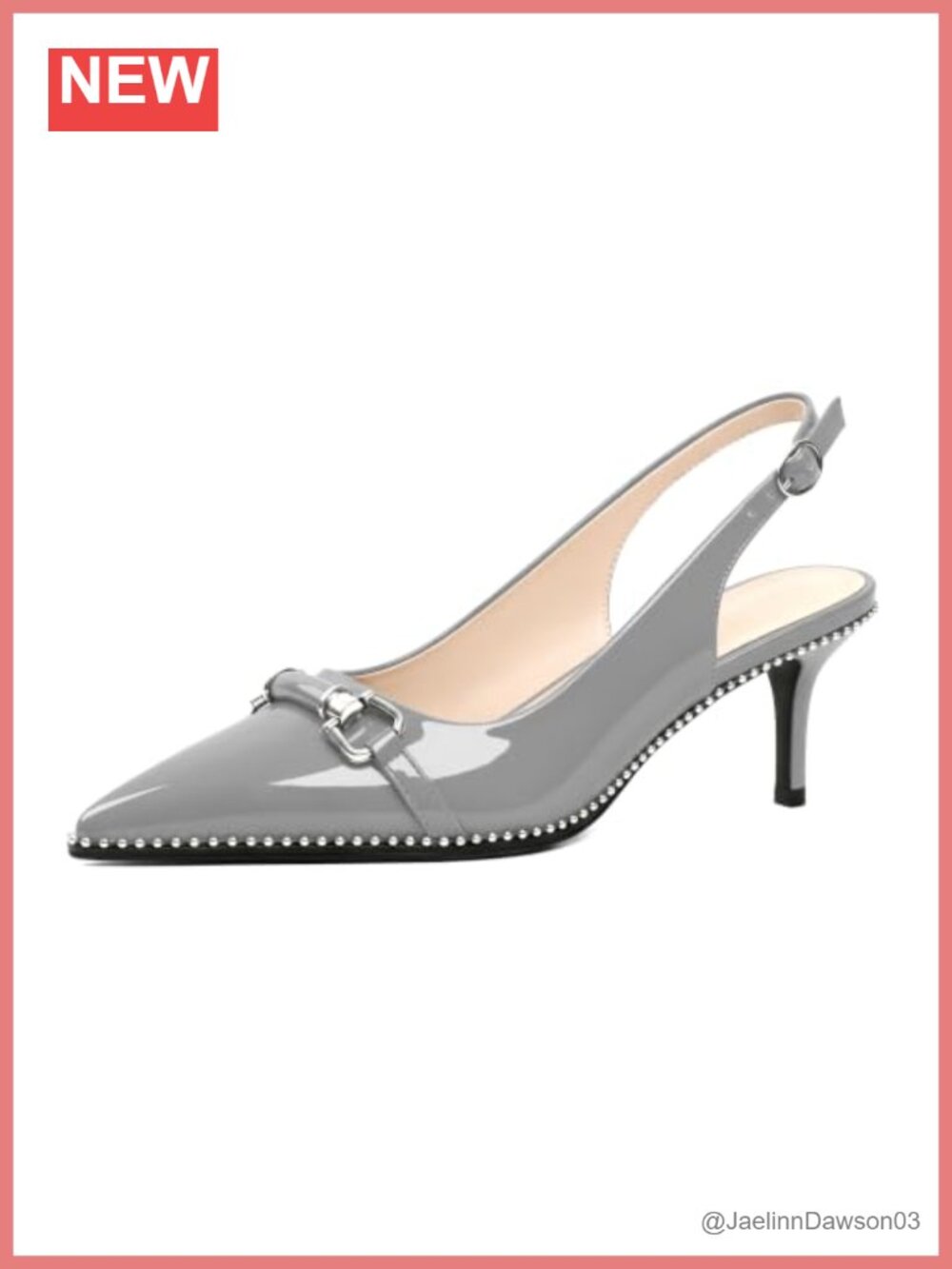 Pointed Toe Slingback Kitten Heels, Beaded Metal Buckle Pumps 2.5" Heel